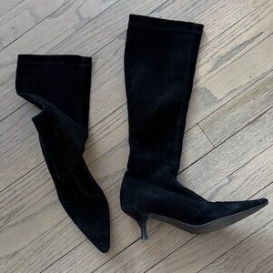 Elegant Black Suede Heeled Boots
